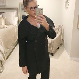 Classic Black Peacoat with big‎ boat neck